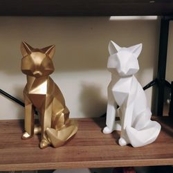 White And Gold Geometric Fox Sculptures