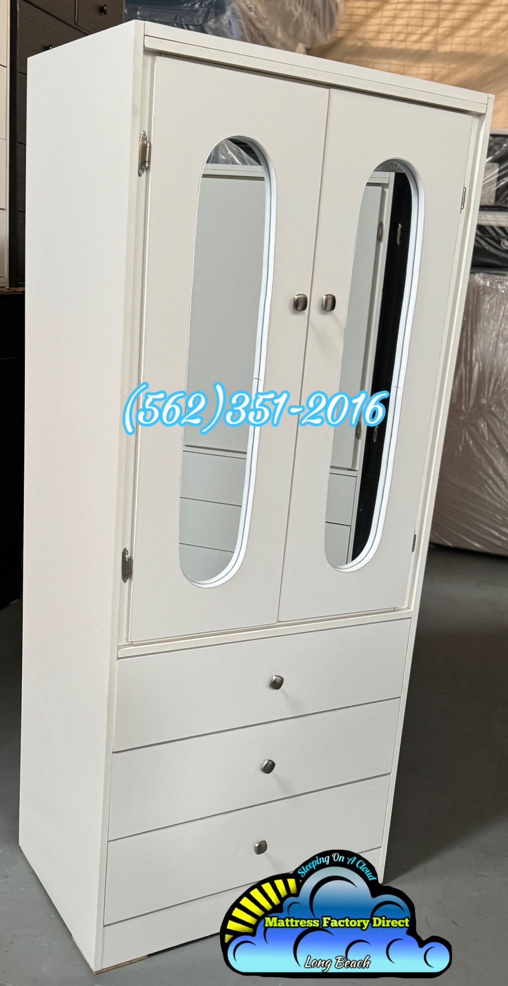 White Tall Closet With Mirror Wardrobe Blanco
