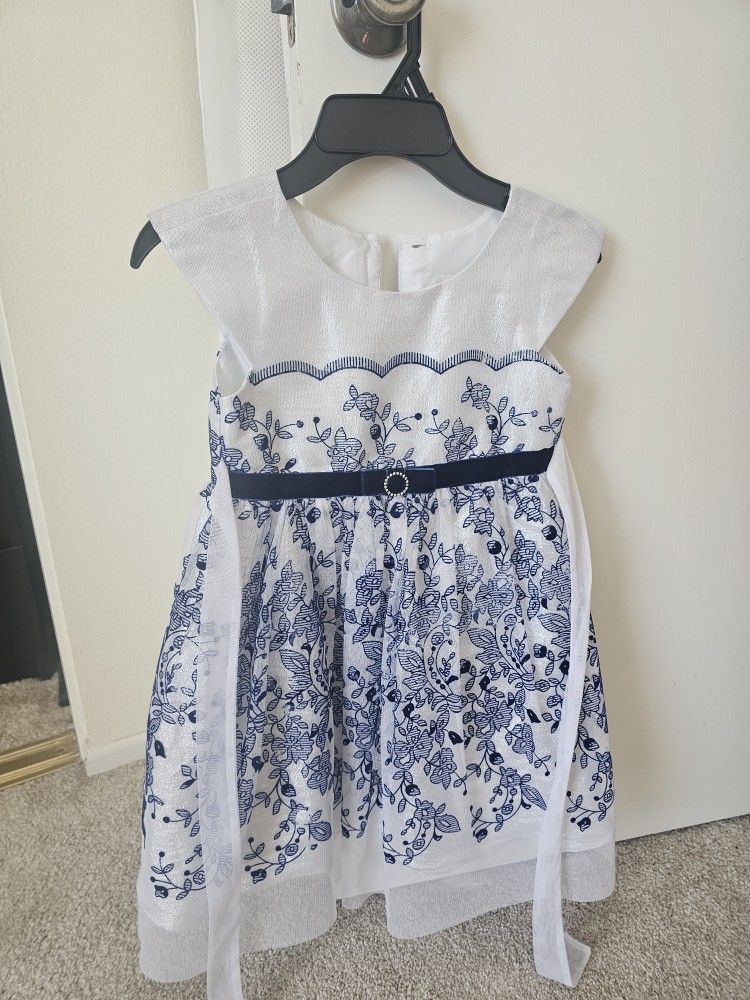 Jona Michelle Girls Blue Christmas Dress Lace Bow Size 5T