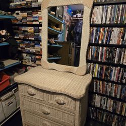 Wicker Dresser and Mirror 