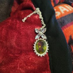 Man Made Emerald Necklace In Sterling Silver 