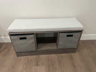 Storage Bench with Cushion and Fabric Bins