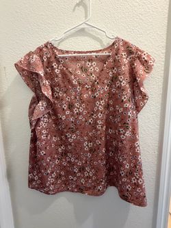 Pink Floral Ruffle Sleeve Blouse