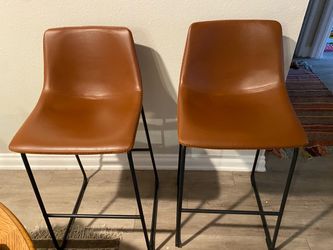 Set of 2 Faux Leather Bar Stools with Metal Legs