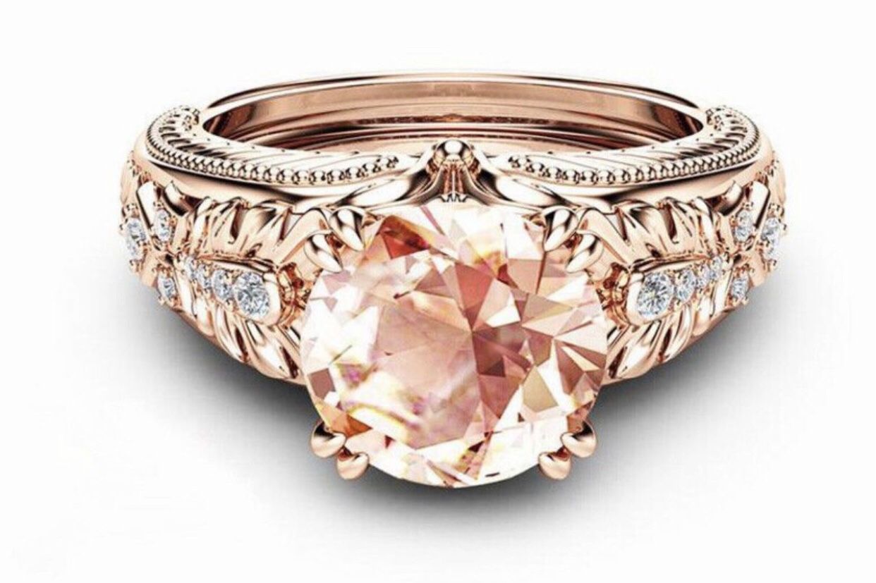 *NEW ARRIVAL* Champagne Created Topaz Stamped 925 / Rose Gold Wedding Ring Size 6 / 8 / 10 *See My Other 800 Items*