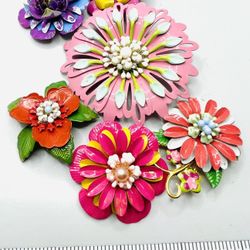 Enamel Flower Brooch Lot 