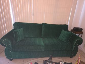 Green Velvet Loveseat with Nailhead Trim Set