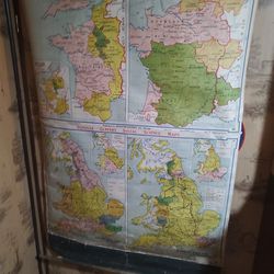 1945 Pull Down Map Of England And France And Normam England And Saxon England