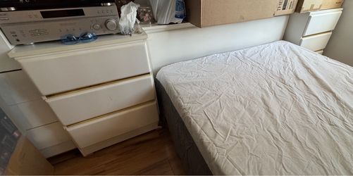 Bedroom Headboard & Bedside Cabinet Stand White