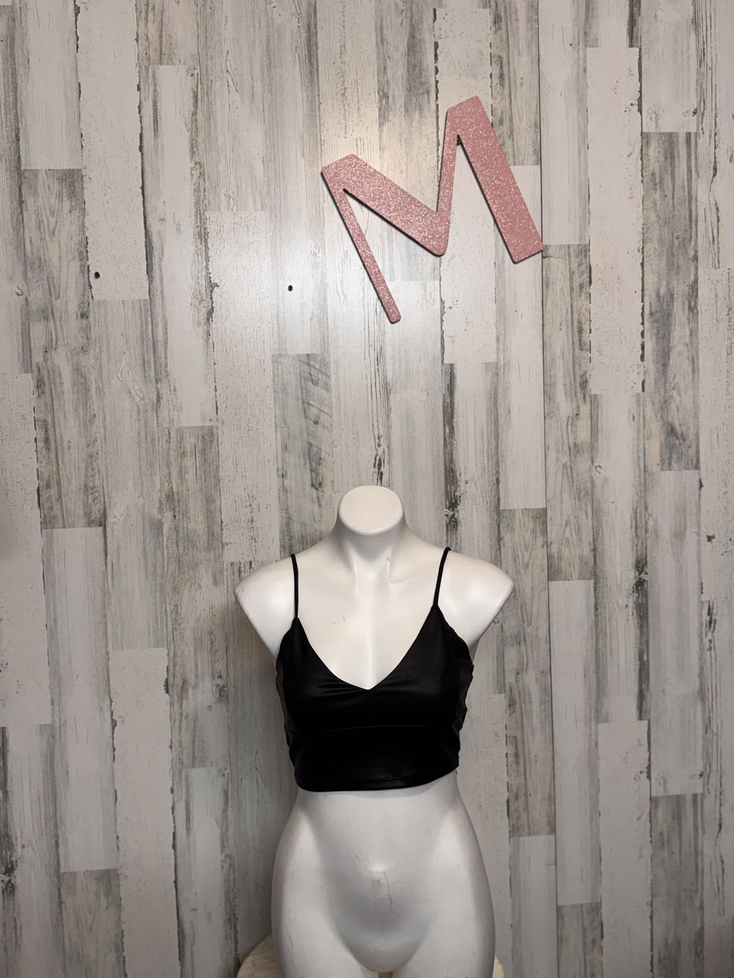 Jitren Clothing Black Faux Leather Spaghetti Strap Crop Top Size Medium NWT