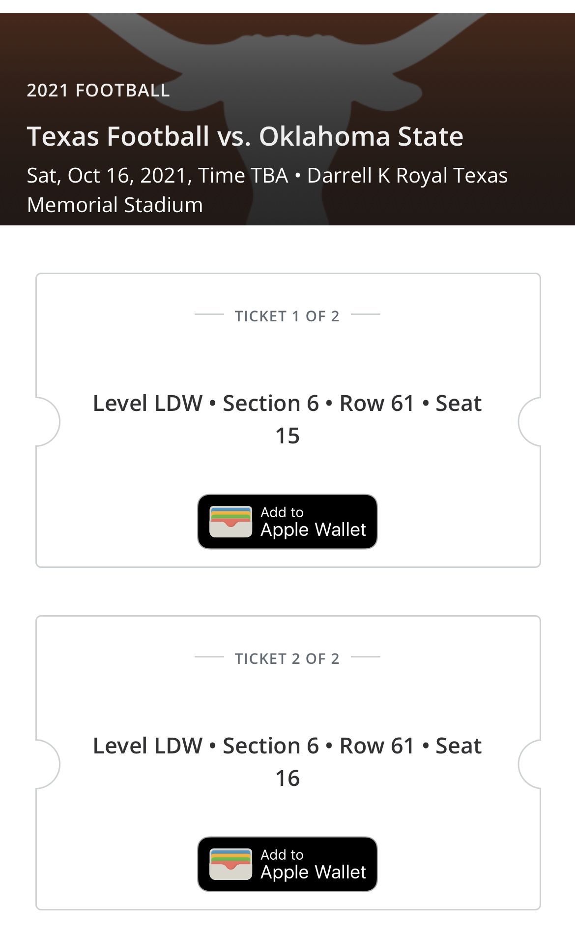 UT/OSU Game Tickets 