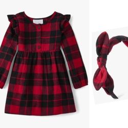 Buffalo Plaid Dress And Matching Headband