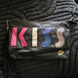 KISS Juicy Couture Black Faux Leather Wristlet Clutch Handbag