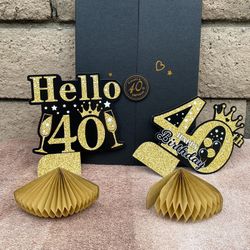 Happy 40th Birthday Signature Sign Card And Honeycomb Decorations 