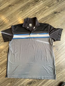 Callaway Gray and blue striped golf polo shirt #golfstyle