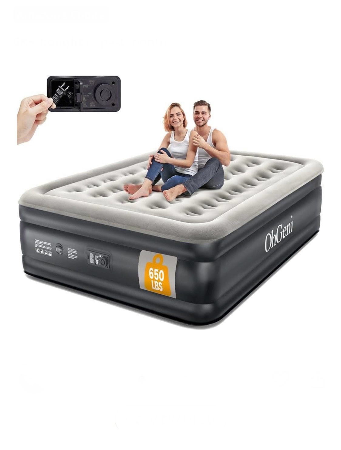 OhGeni Air Mattress Queen with Built in Pump, Inflatable Blow Up Mattress 18 Raised Comfort, Upgraded Surface Portable Mattress, Air Bed for Camping, 