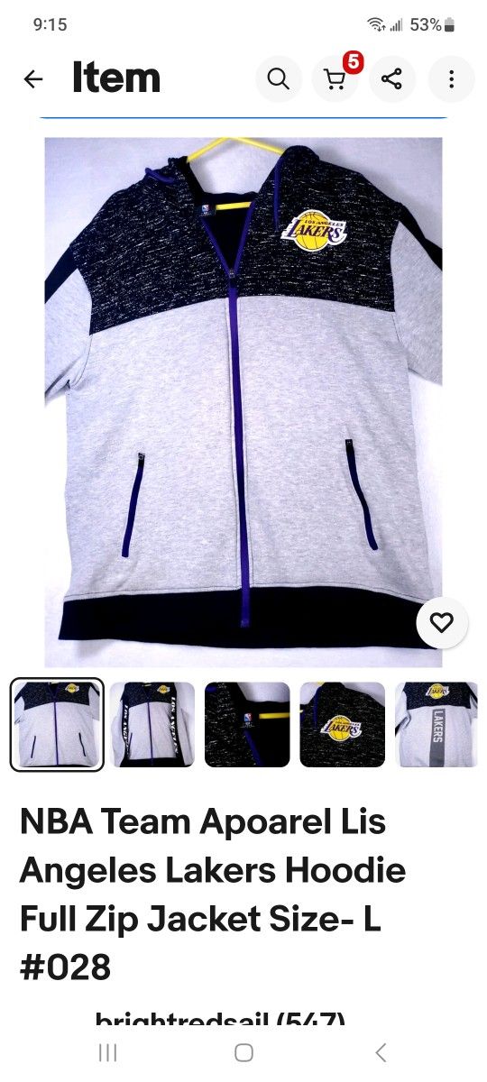Los Angeles Laker Full Zip hoodie Jacket Size-L Sku028