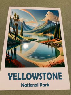 New 8 by 6 inch paper poster of Yellowstone Park in bright colors