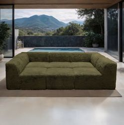 Compressed Modular Sofa Olive Green Faux Fur. New Especial price