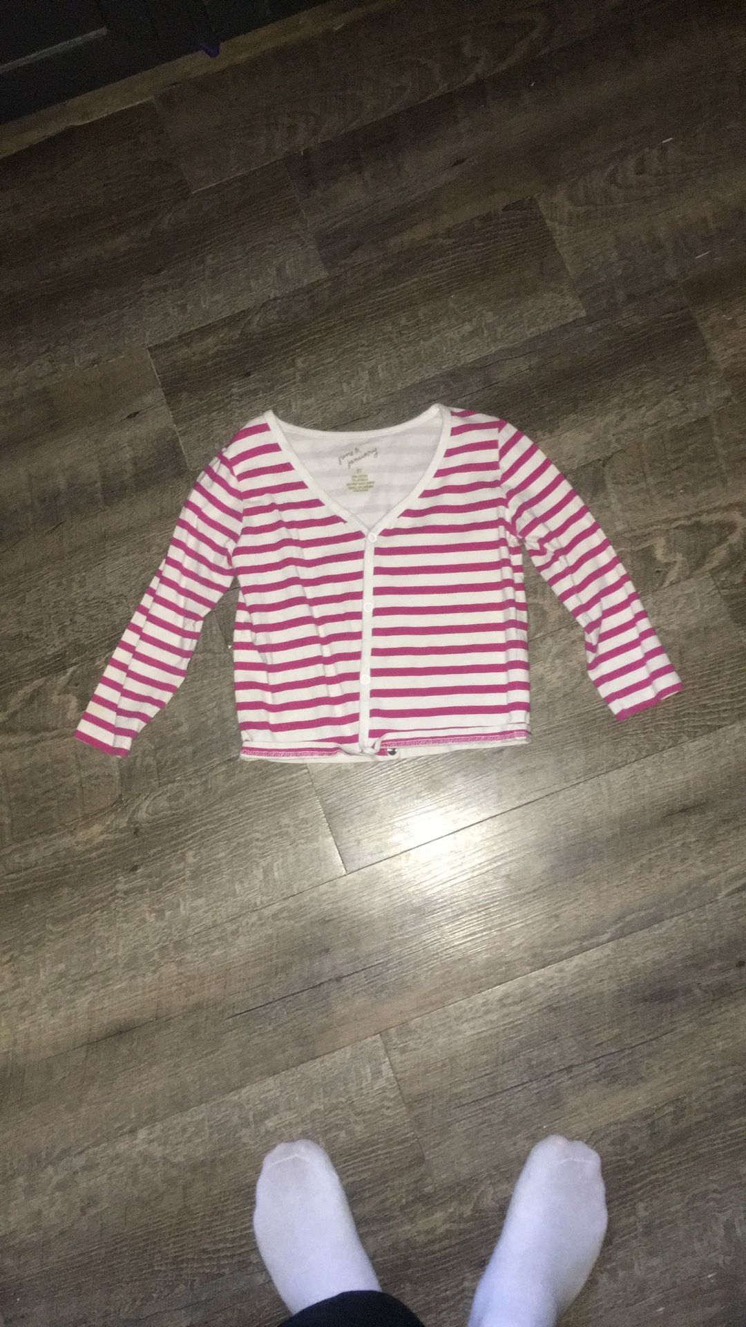 Pink And White Striped Button Up June and January Cardigan. Shirt Gently Used