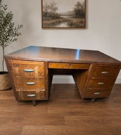 Vintage Wood Double Pedestal Executive Desk