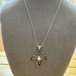 Amethyst Sun Necklace Sterling Silver Necklace 