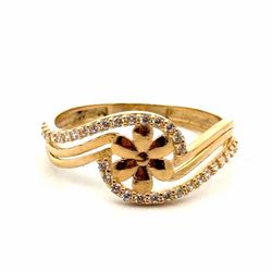 Woman’s Ladies 14k Yellow Gold CZ Cubic Zirconia Flower Swirl Ring Size 7.5 GP3130685