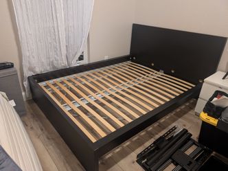 IKEA MALM Queen Bed Frame with Slats - Black-Brown Finish