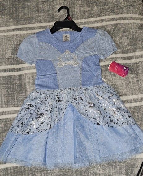 Disney Princess Cinderella Knit Tulle Dress Girls S (6/6X) Blue