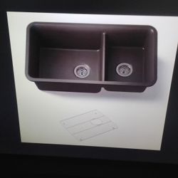 New Kohler Cairn Smart Divide 33.5" Kitchen Sink Neoroc Granite Composite Undermount Double Bowl Matte Brown 