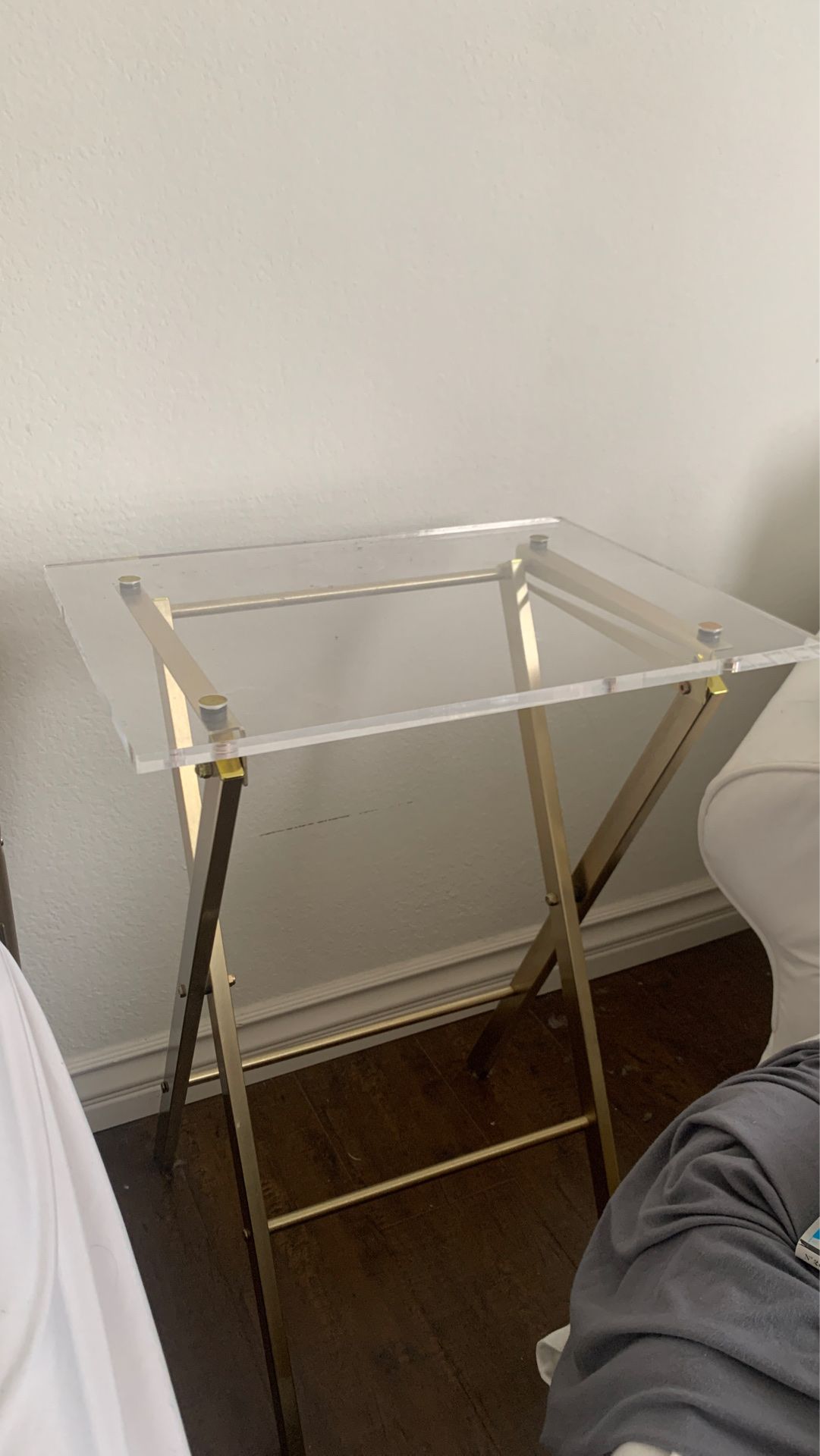 CB2 Acrylic Gold Side Table