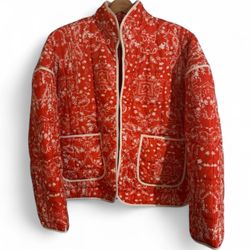 SAQAN Red & White Heart Bandana Print Puffy Quilted Lightweight Jacket Sz L
