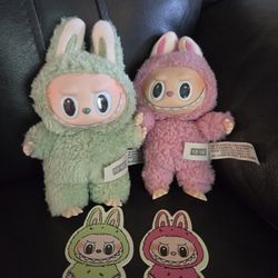 Lot of 2 Labubu Macaron Lychee Berry And Green Grape bean toy keychain pendant plush