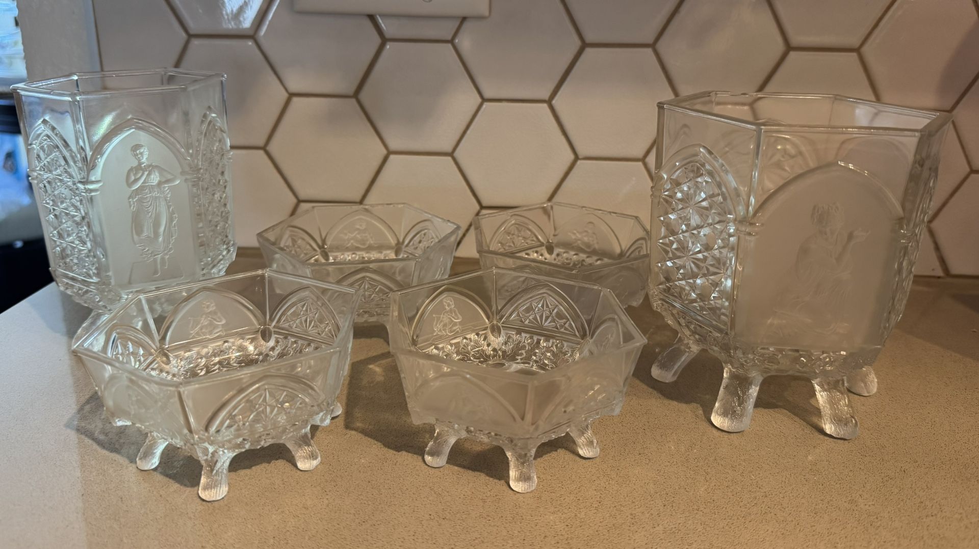 EAPG Vintage Gillinger & Sons Patterned Hexagon Glass