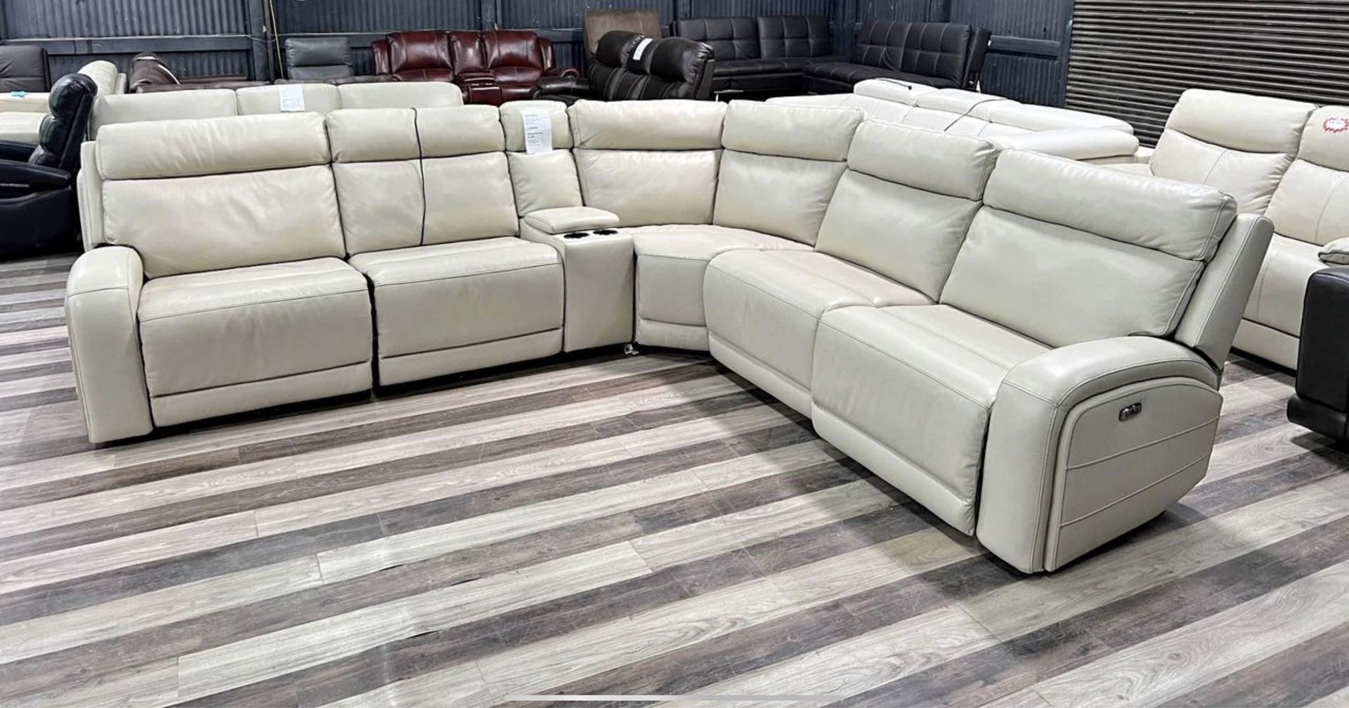 White Leather Power Sectionals