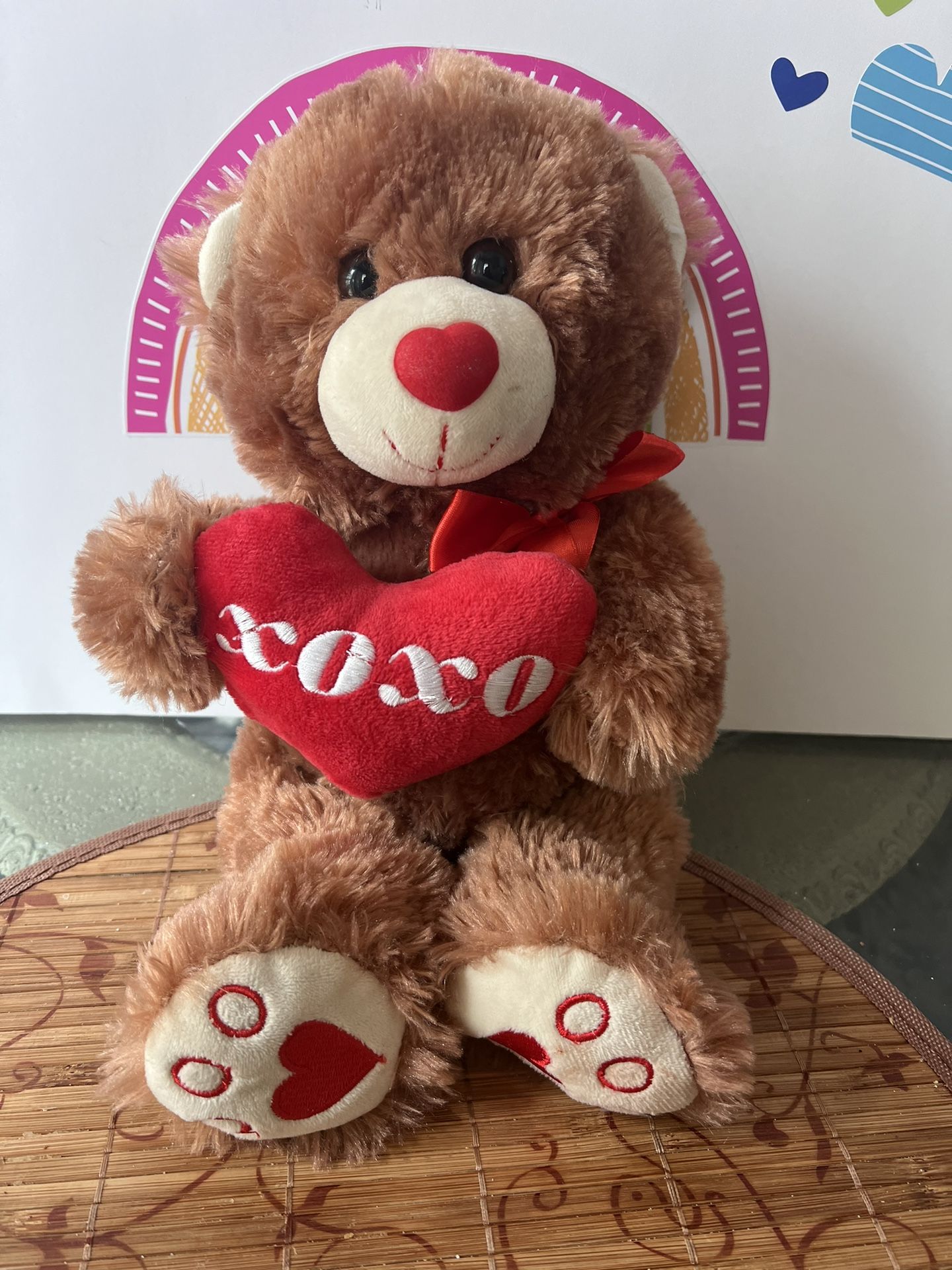 TEDDY BEAR - BROWN WITH RED HEART! 14 INCH