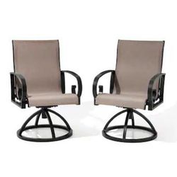 New Set Of 2 Outdoor Aluminum Swivel Dining Chair With Brown Metal Frame