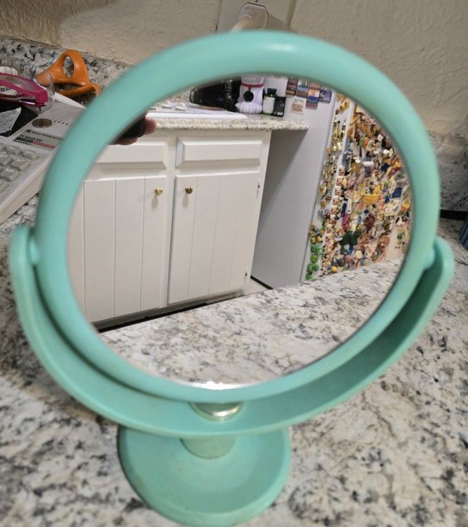 **Pre-owned Danielle, Tabletop Mount 10X Soft Touch Round Vanity Mirror, Color: Seafoam Green