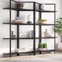 (NEW) Tribesigns 71 Inches Wide Foldable 4-Tier Open Bookcases Furniture, Folding Etagere Bookshelf, Large Book Shelves for Home Kitchen Organizer, Bl