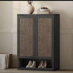 ❤️‍🔥 Rattan Shoe Cabinet, Large Shoe Storage Cabinet with Door and Adjustable Shelves, 44.5" Tall $100