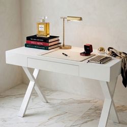 World Market Modern White X-Leg Writing Desk with Drawer