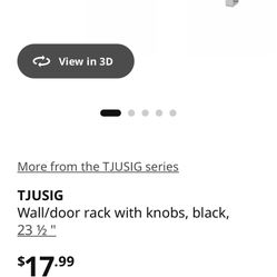 IKEA TJUSIG Coat Rack White Over Door / Wall Hooks 23.5” (2 Available)  TJUSIG Perchero IKEA Blanco Puerta / Pared 23.5” (2 Disponibles)