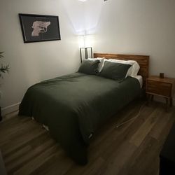 Queen Bed Frame, Mattress & Nightstand