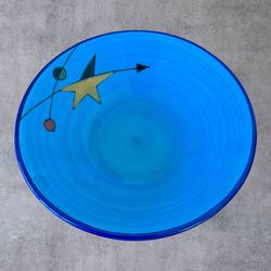 Vintage Ceramar Spain Atomic Starburst Bowl Blue Mid Century Modern Hand Painted