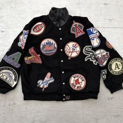 Vintage 90s JH Design MLB Patch Wool Blend Reversible Baseball Jacket Sz 3XL