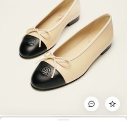 Chanel Ballet Flats beige/ Black Lambskin Size 37C