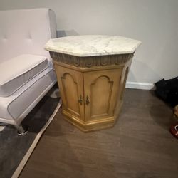 Marble Nightstand With Original Wood Or Coffee table With Ample Storage 