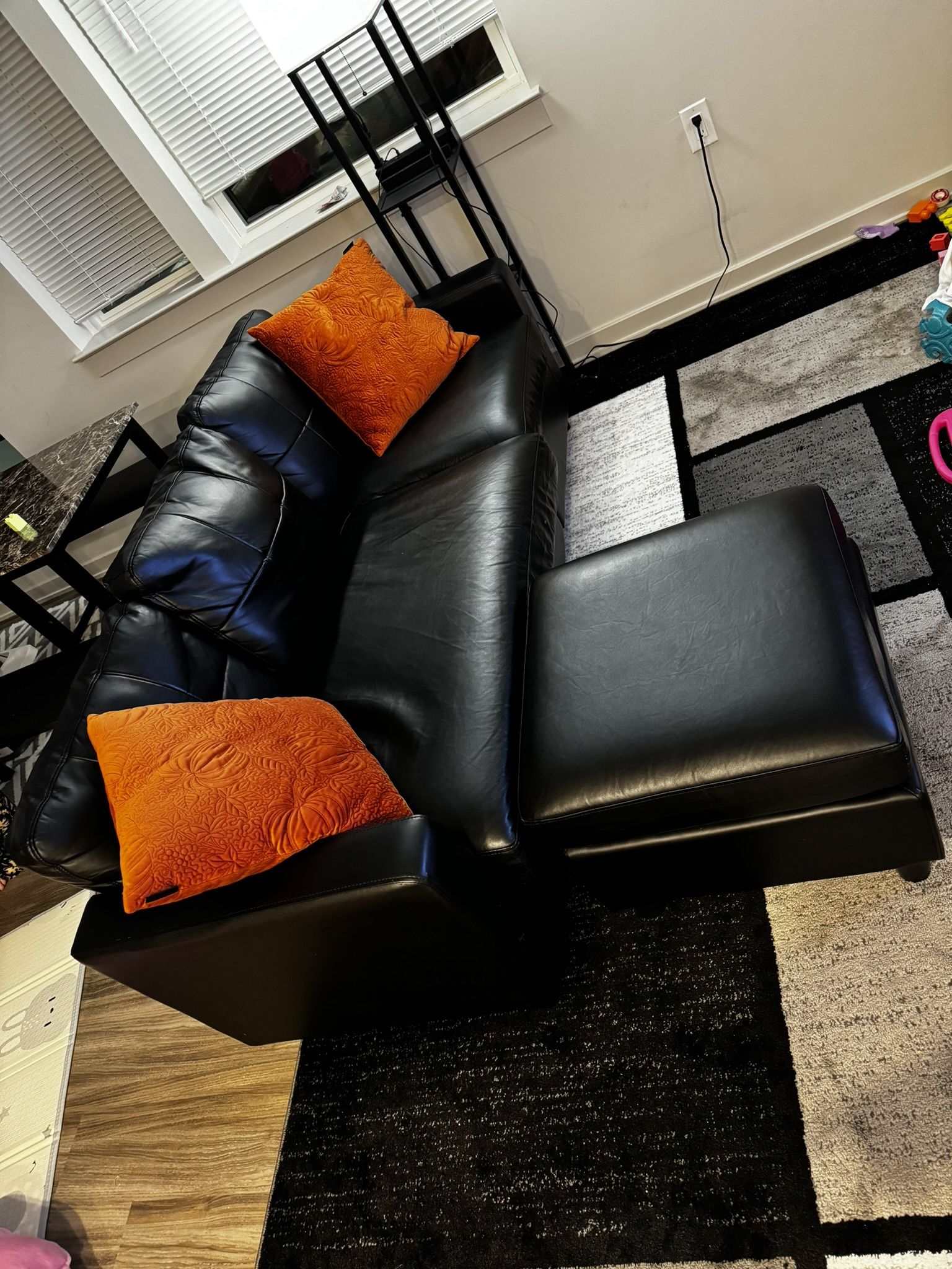 HONBAY Faux Leather Sectional Sofa Convertible L Shape Couch for Small Space, Black