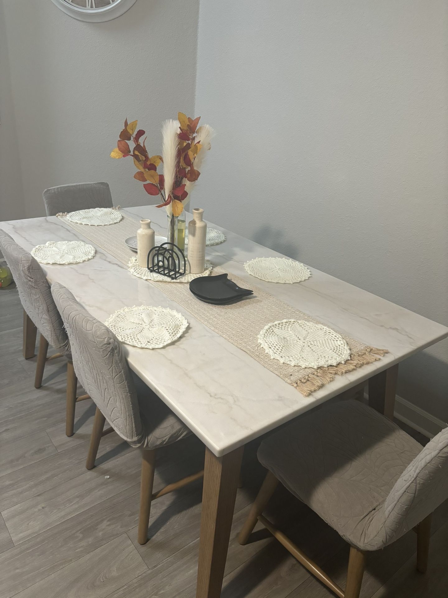 Marble Dining Table Includes 4 Chairs And A Bench