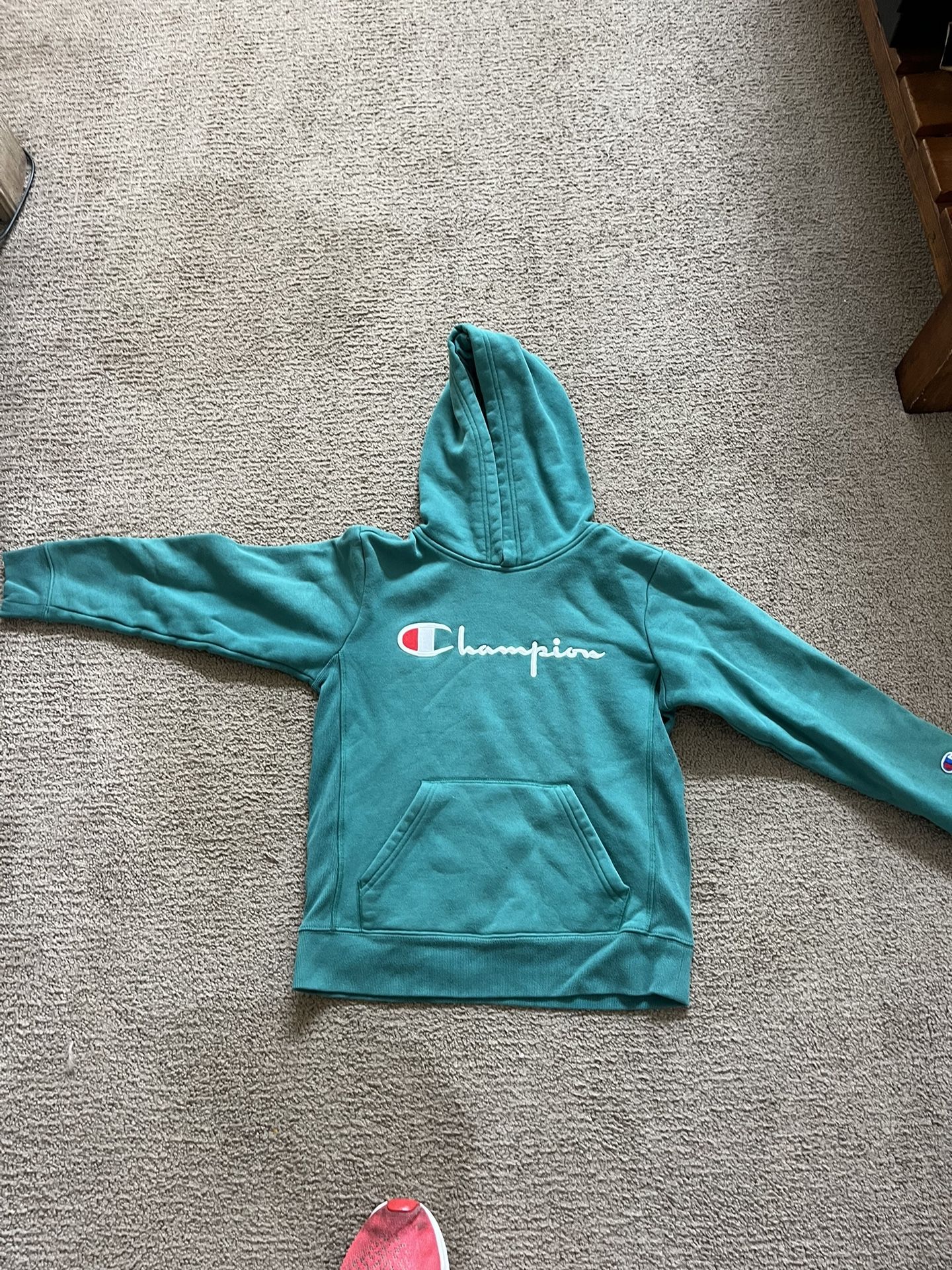Champion kids, green hoodie, size medium
